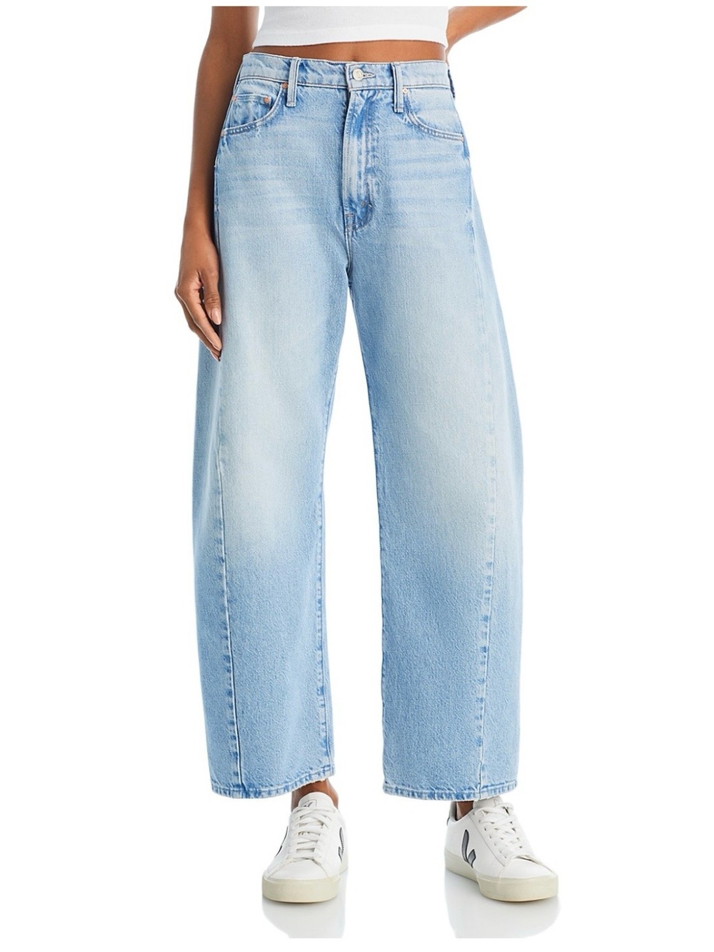 MOTHER Light Blue High-Rise Wide Ankle Cropped Jeans